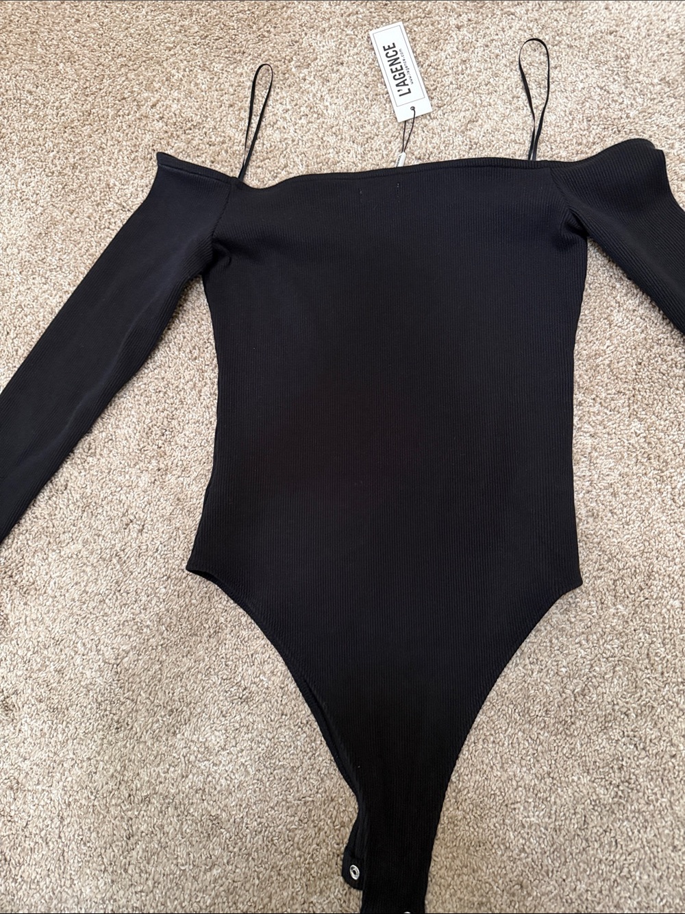L'AGENCE Black Off-The-Shoulder Ribbed Bodysuit - Picture 11 of 12